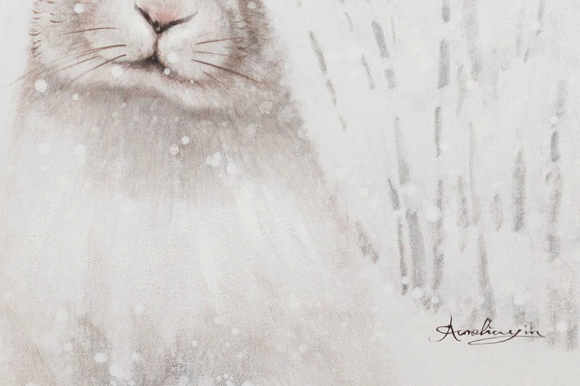 Handgemaltes Gemälde 'Sanfter Schneehase' 50x70cm | inkl. Echtheitszertifikat