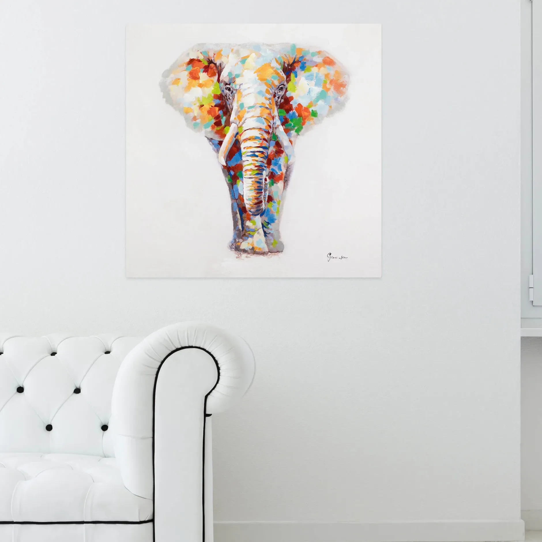 Handgemaltes Gemälde 'Sanftmütiger Elefant' 80x80cm | inkl. Echtheitszertifikat