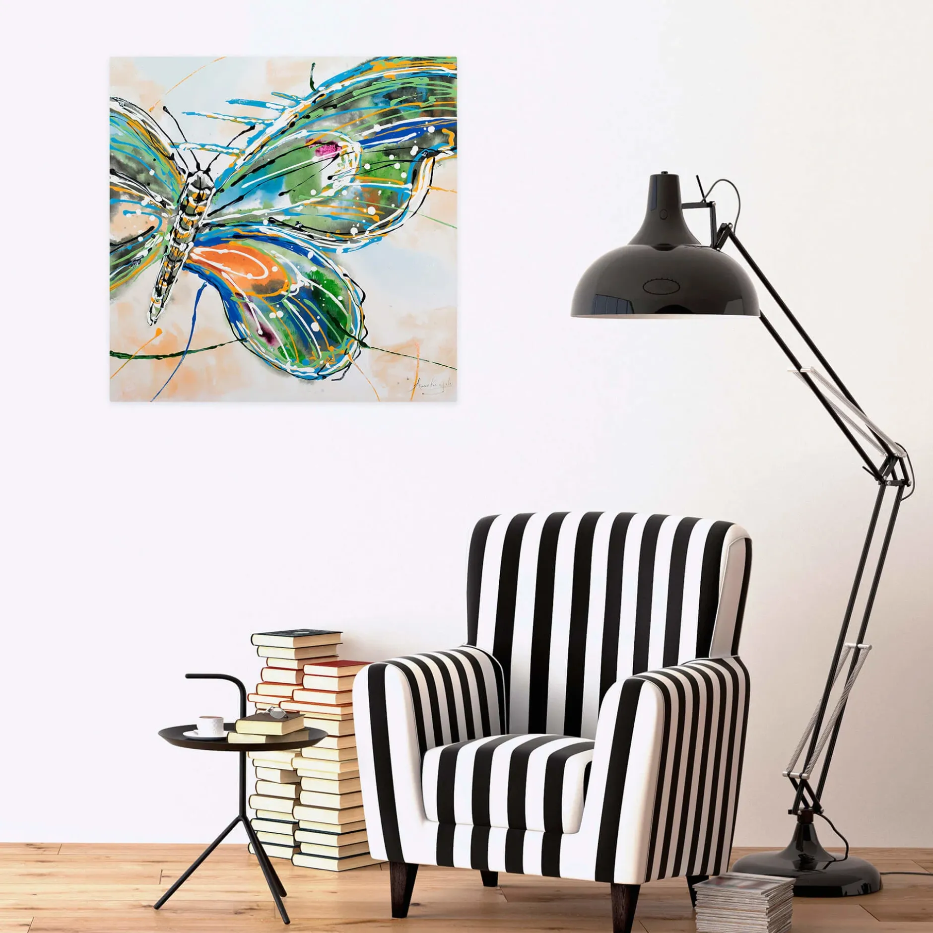 Handgemaltes Gemälde 'Schmetterling auf Reisen' 70x70cm | inkl. Echtheitszertifikat