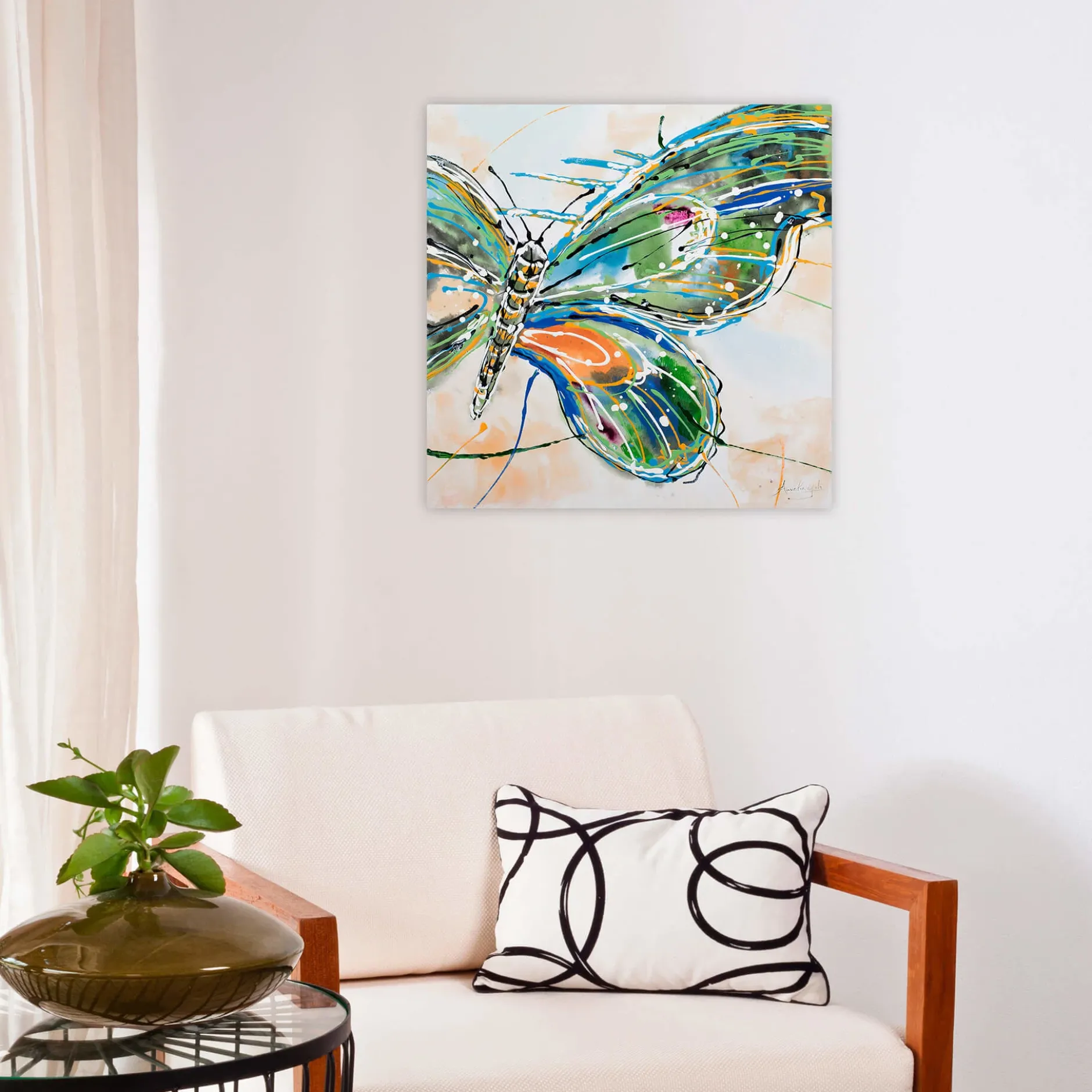Handgemaltes Gemälde 'Schmetterling auf Reisen' 70x70cm | inkl. Echtheitszertifikat