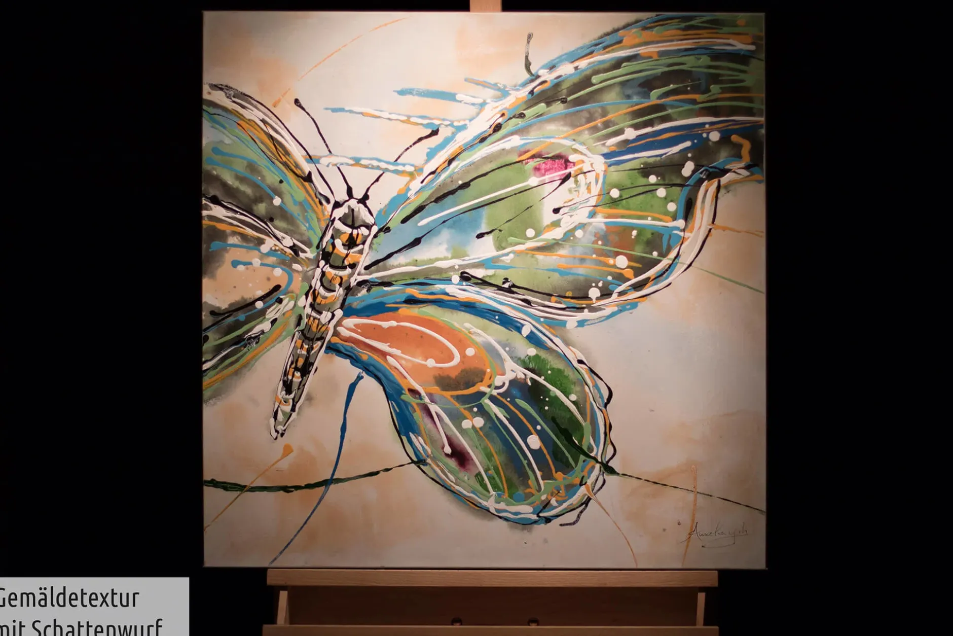 Handgemaltes Gemälde 'Schmetterling auf Reisen' 70x70cm | inkl. Echtheitszertifikat
