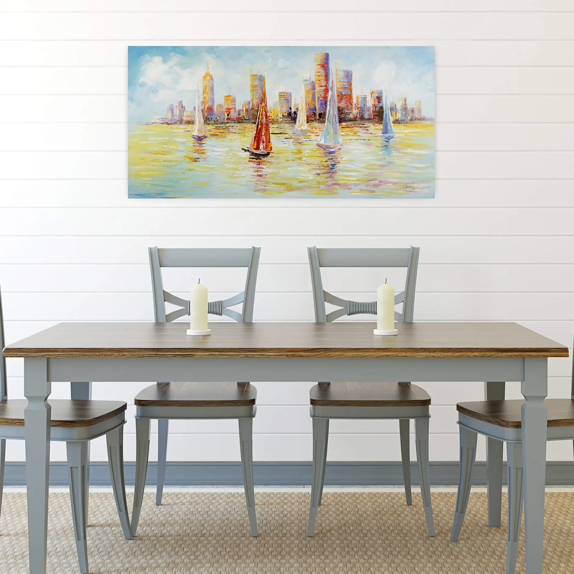 Handgemaltes Gemälde 'Skyline Sailing' 120x60cm | inkl. Echtheitszertifikat