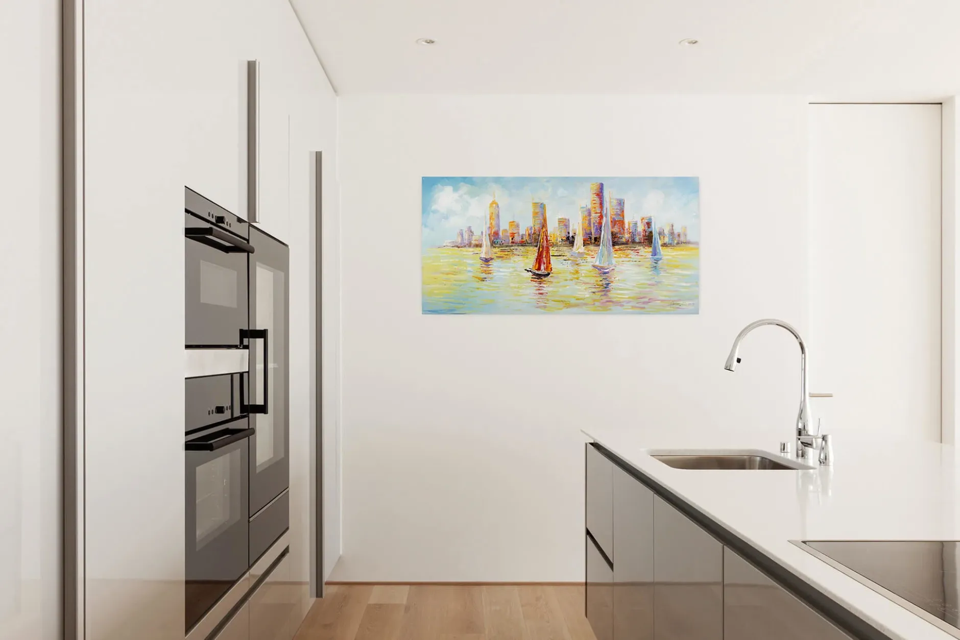 Handgemaltes Gemälde 'Skyline Sailing' 120x60cm | inkl. Echtheitszertifikat