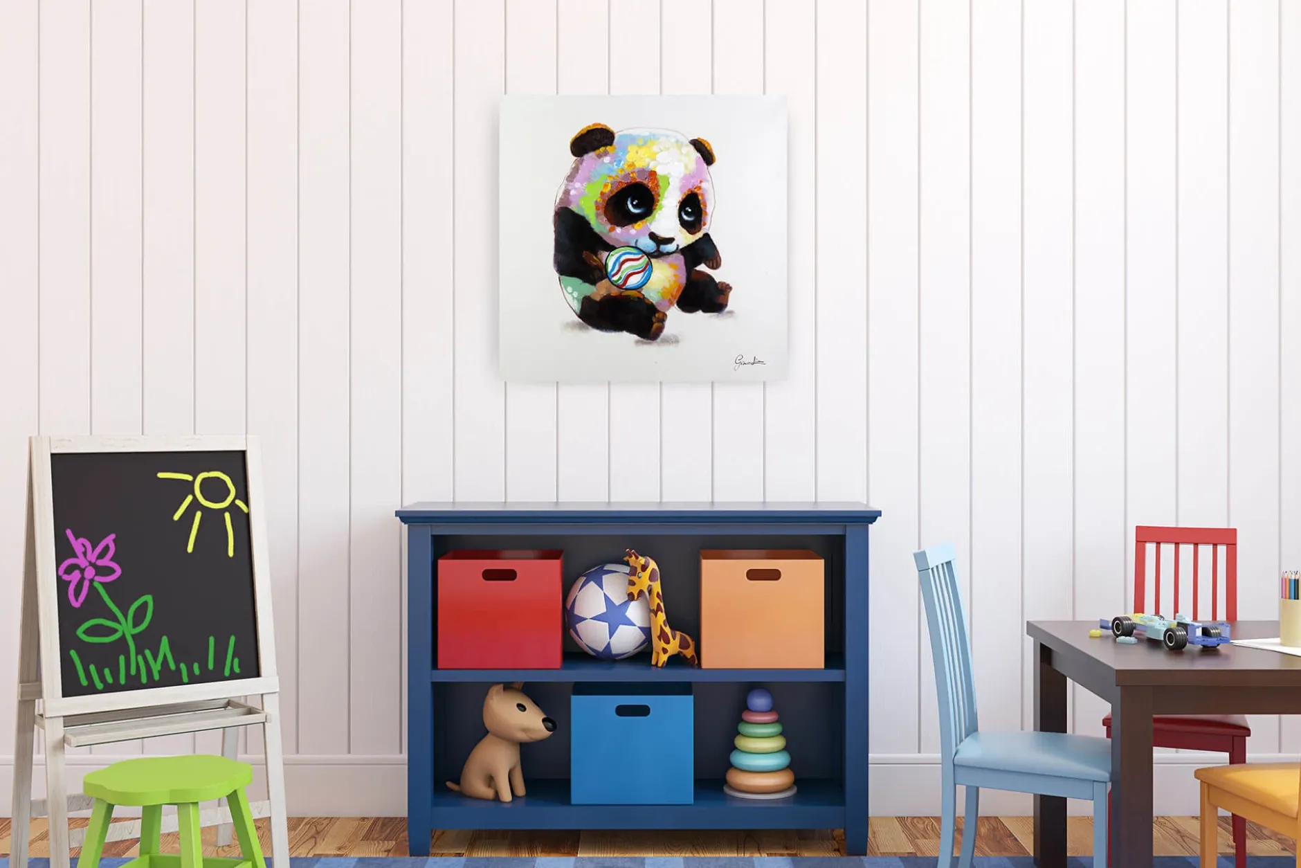 Handgemaltes Gemälde 'Spielender Panda' 60x60cm | inkl. Echtheitszertifikat