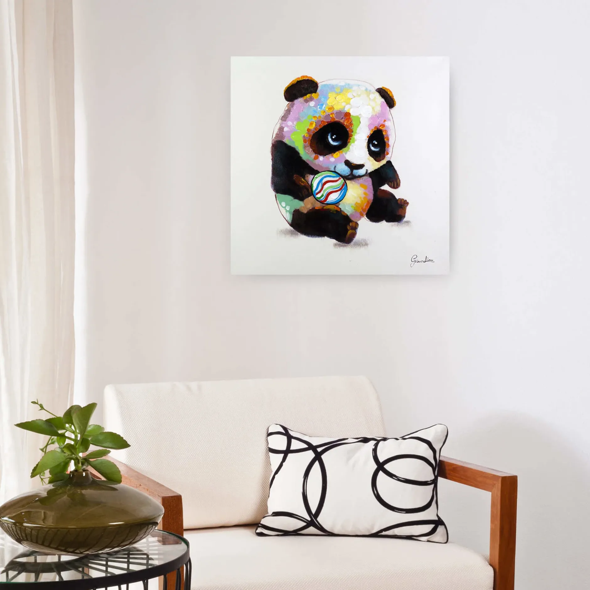 Handgemaltes Gemälde 'Spielender Panda' 60x60cm | inkl. Echtheitszertifikat