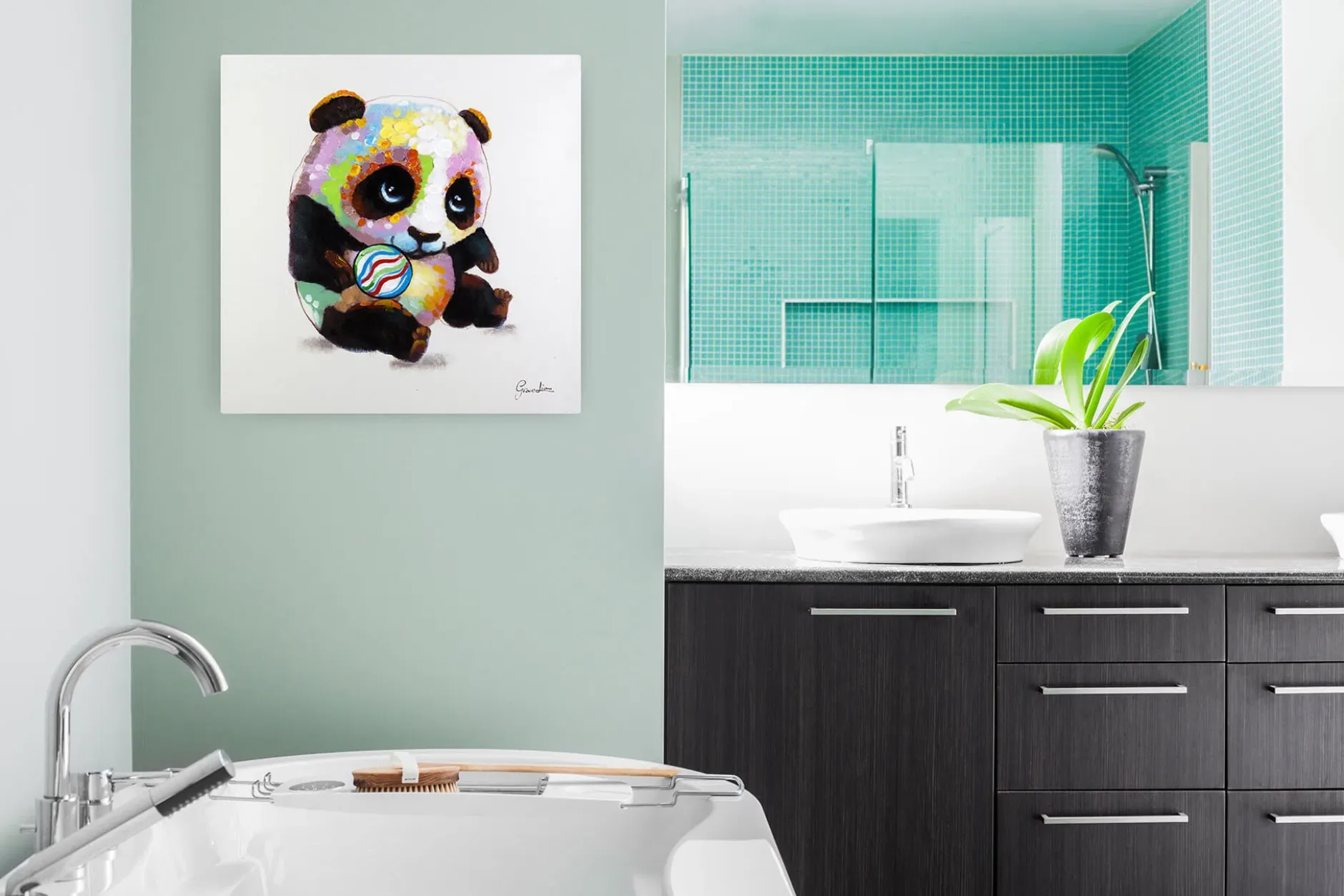 Handgemaltes Gemälde 'Spielender Panda' 60x60cm | inkl. Echtheitszertifikat