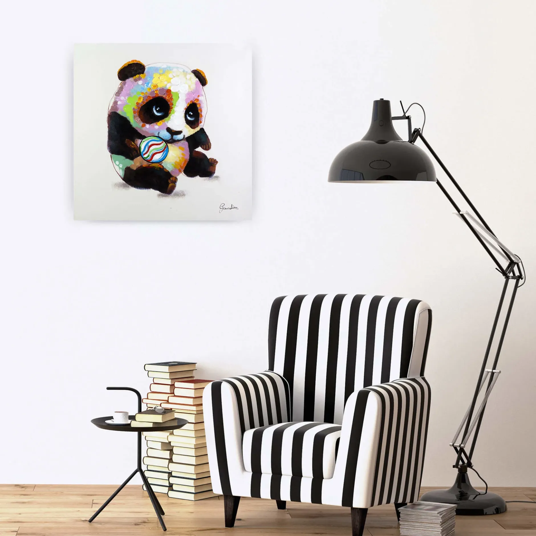 Handgemaltes Gemälde 'Spielender Panda' 60x60cm | inkl. Echtheitszertifikat
