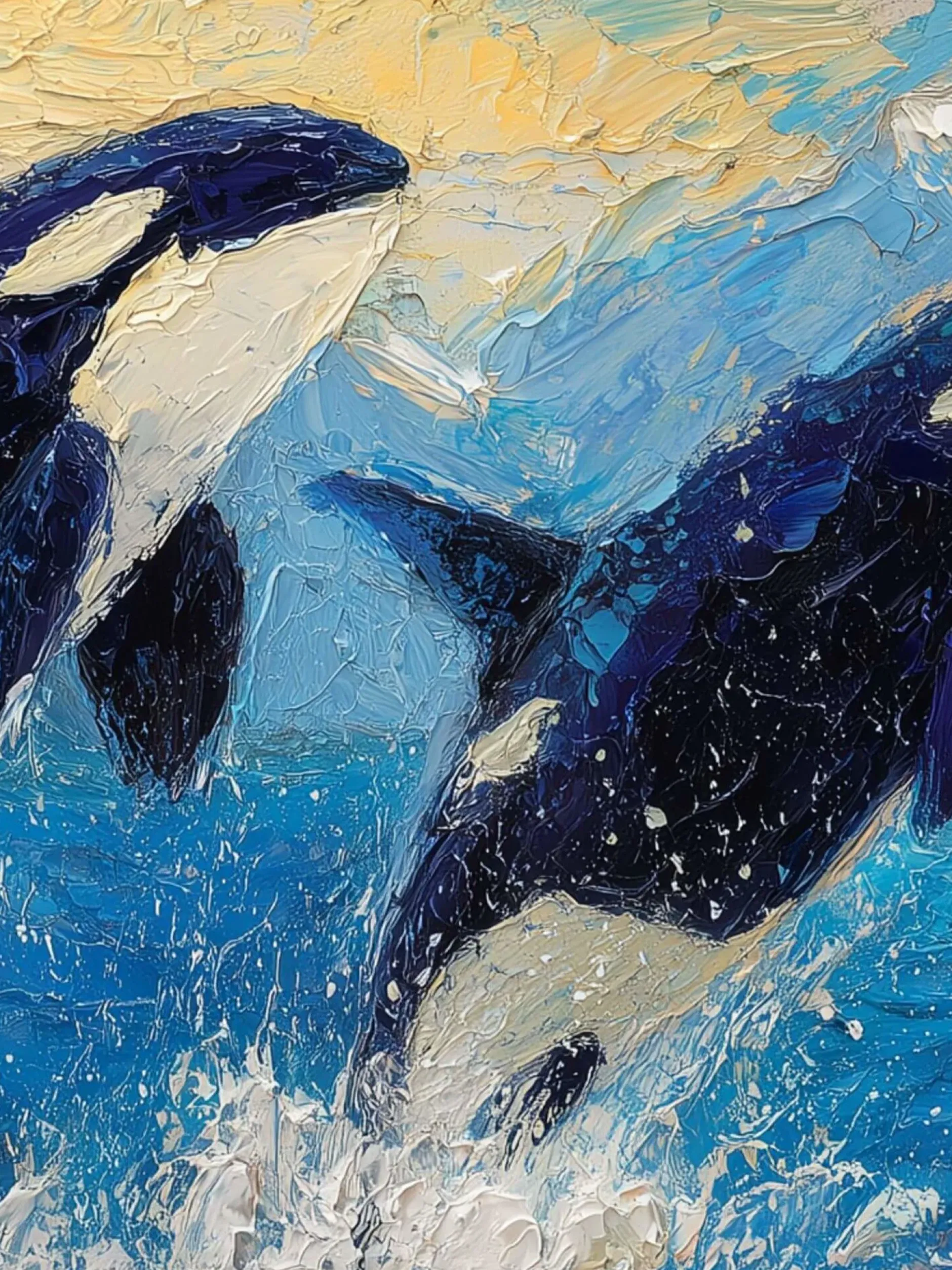 Handgemaltes Gemälde 'Springende Orcas' | Echtheitszertifikat inklusive