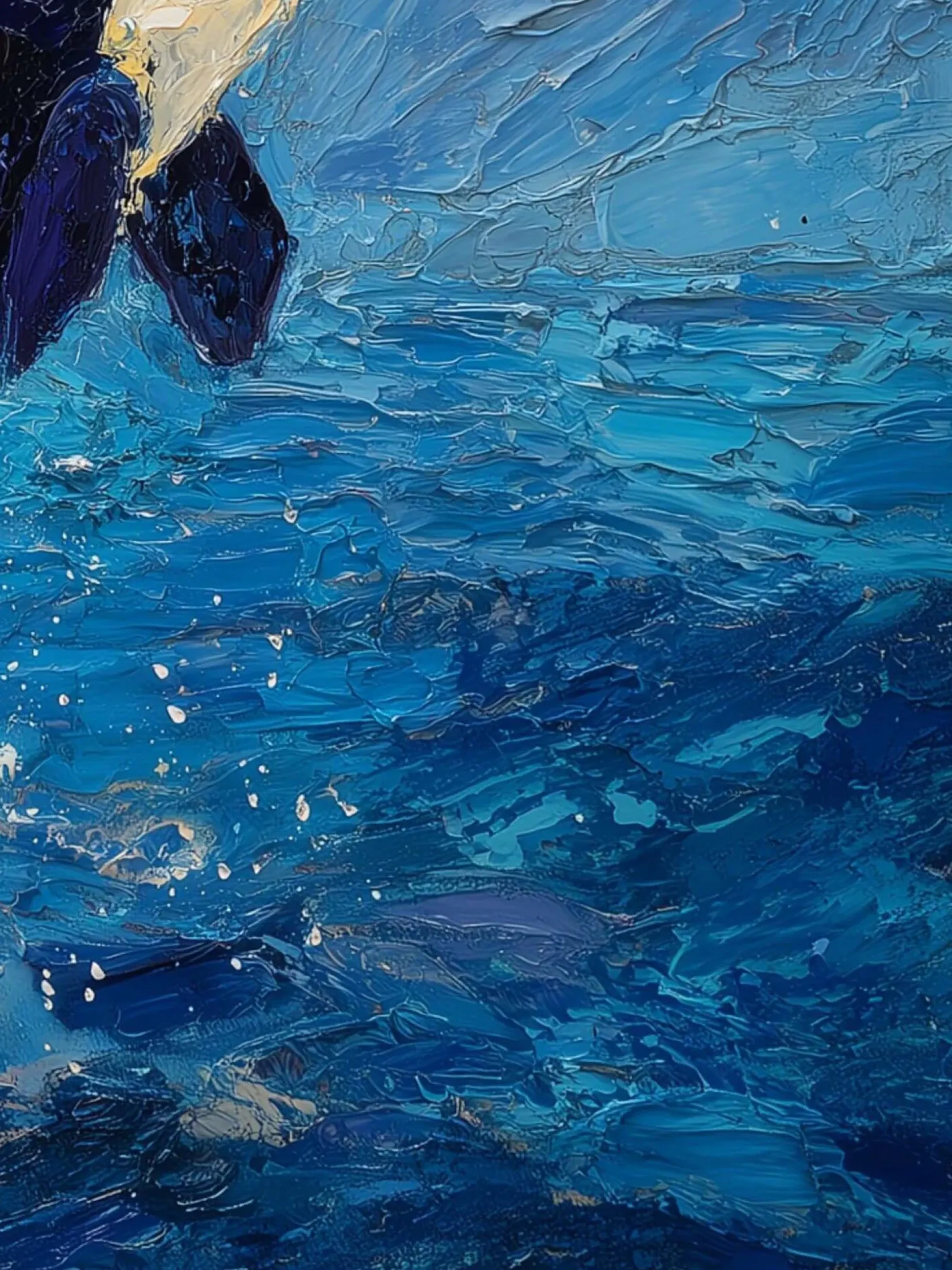 Handgemaltes Gemälde 'Springende Orcas' | Echtheitszertifikat inklusive
