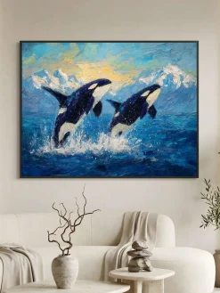 Handgemaltes Gemälde 'Springende Orcas' | Echtheitszertifikat inklusive