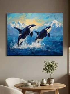 Handgemaltes Gemälde 'Springende Orcas' | Echtheitszertifikat inklusive