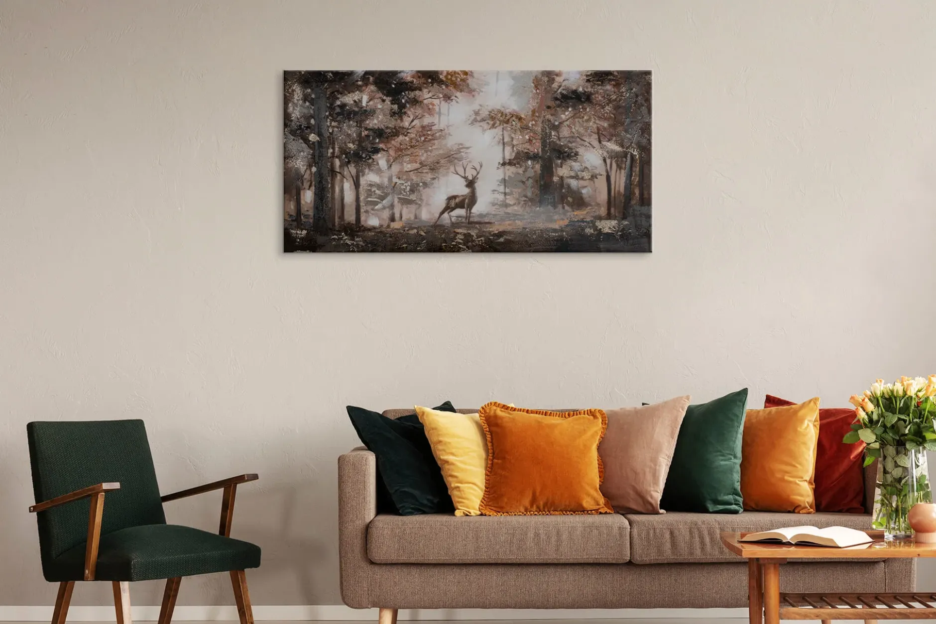 Handgemaltes Gemälde 'Stag in the Brume' 120x60cm | inkl. Echtheitszertifikat