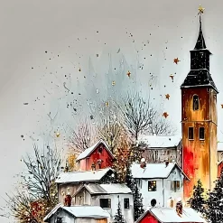 Handgemaltes Gemälde 'Sternenhelles Dorf' | Echtheitszertifikat inklusive