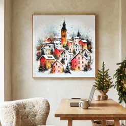 Handgemaltes Gemälde 'Sternenhelles Dorf' | Echtheitszertifikat inklusive