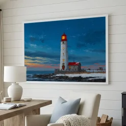 Handgemaltes Gemälde 'Sternklarer Winterleuchtturm' | Echtheitszertifikat inklusive