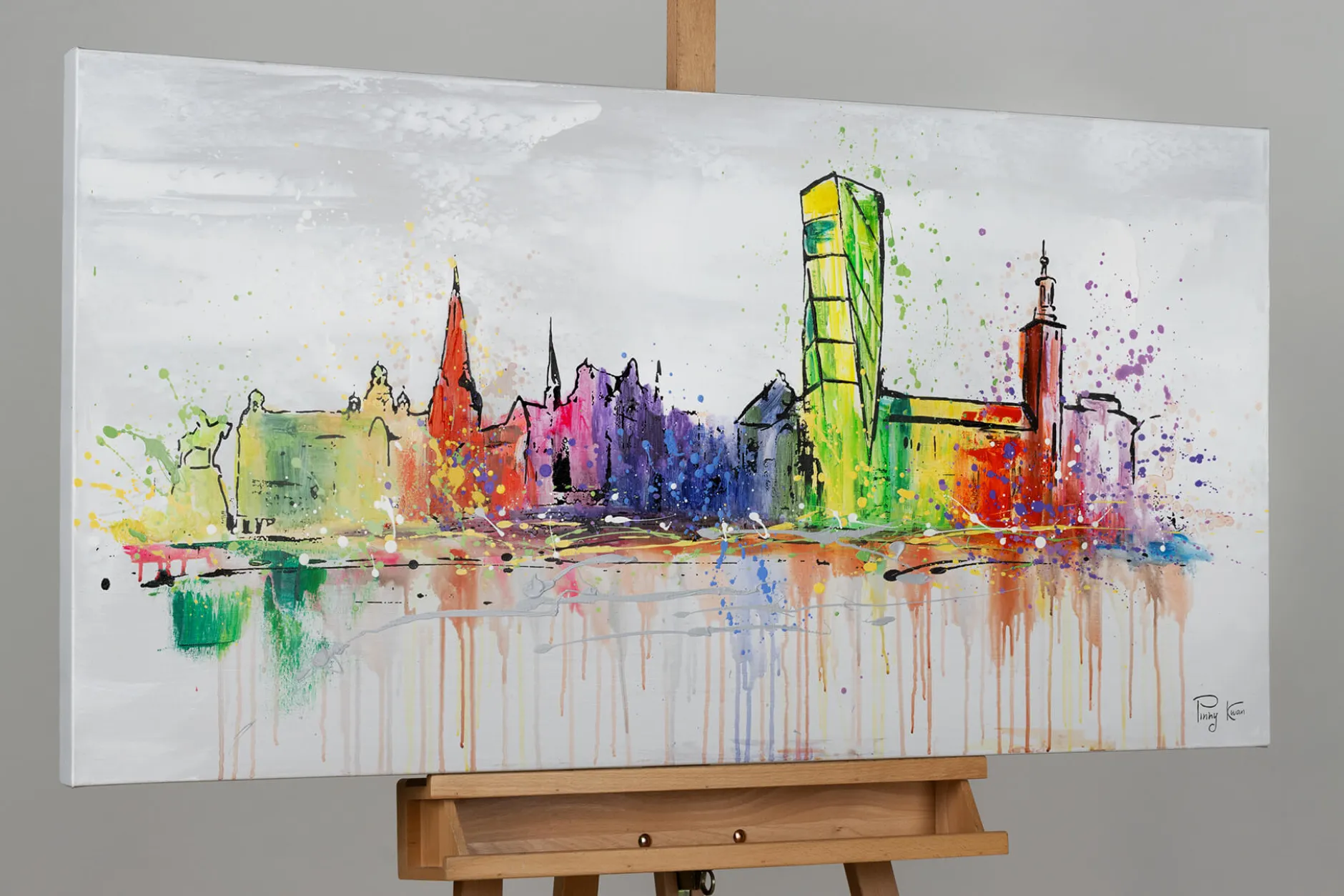 Handgemaltes Gemälde 'Stockholm Skyline Silhouette' 120x60cm | inkl. Echtheitszertifikat