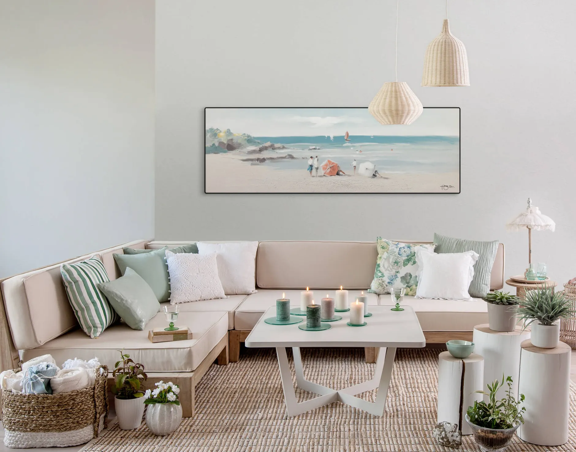 Handgemaltes Gemälde 'Strandtag' 150x50cm | inkl. Echtheitszertifikat