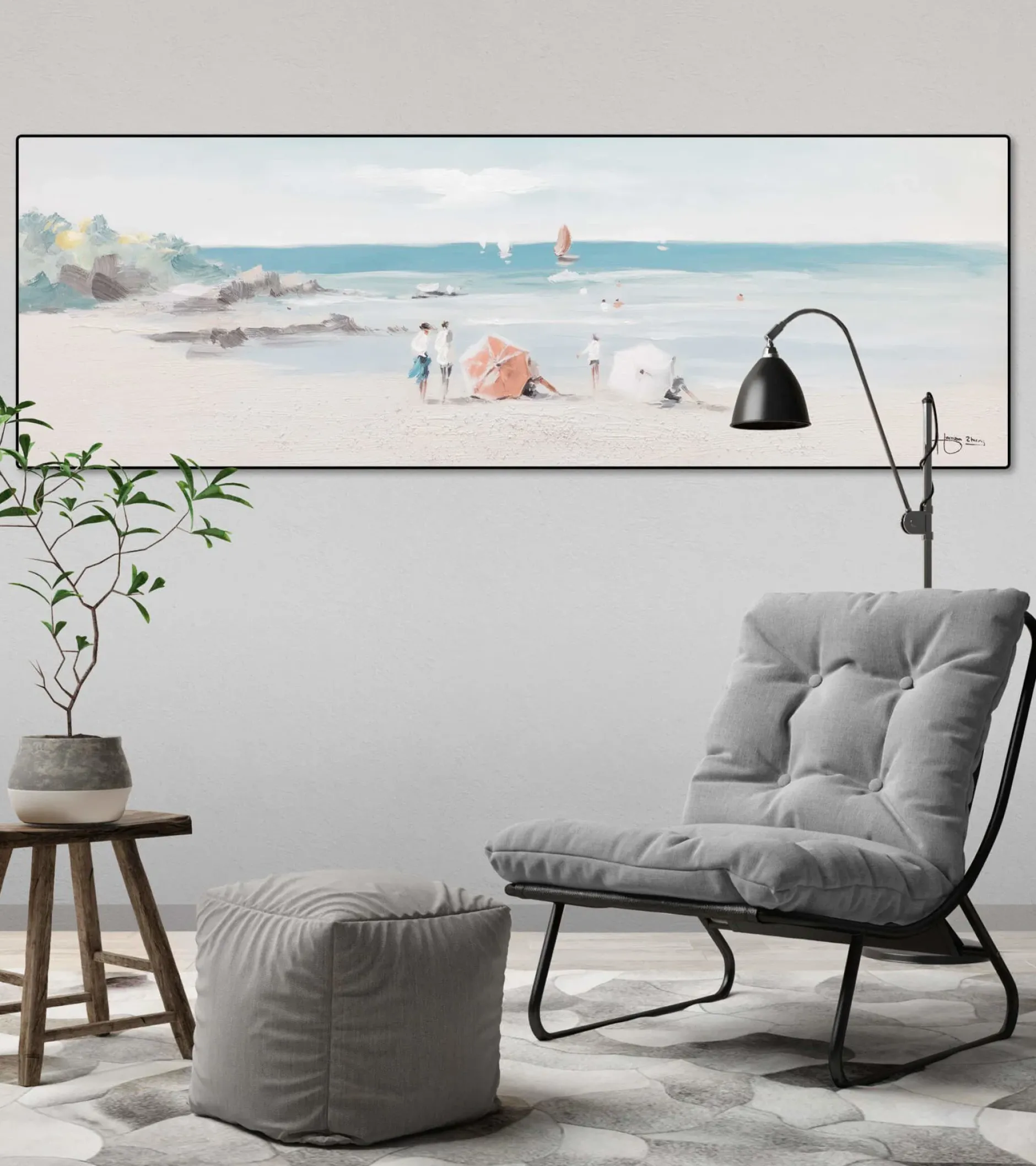 Handgemaltes Gemälde 'Strandtag' 150x50cm | inkl. Echtheitszertifikat
