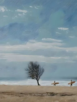 Handgemaltes Gemälde 'Surfer am Strandbaum' | Echtheitszertifikat inklusive