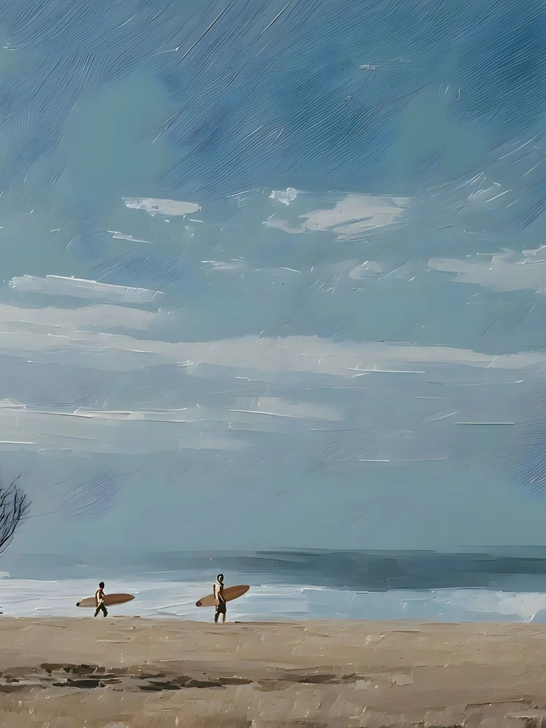 Handgemaltes Gemälde 'Surfer am Strandbaum' | Echtheitszertifikat inklusive
