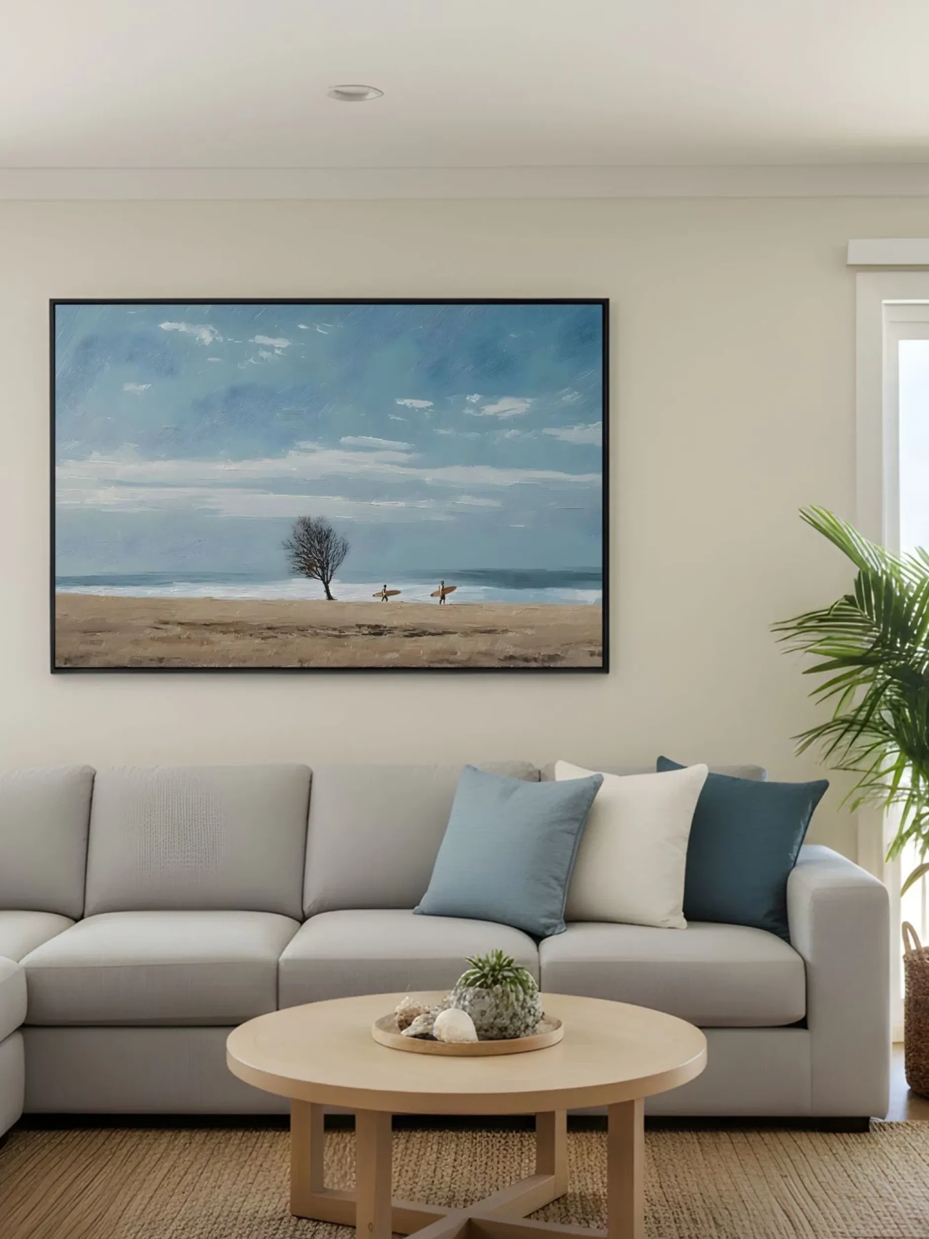 Handgemaltes Gemälde 'Surfer am Strandbaum' | Echtheitszertifikat inklusive