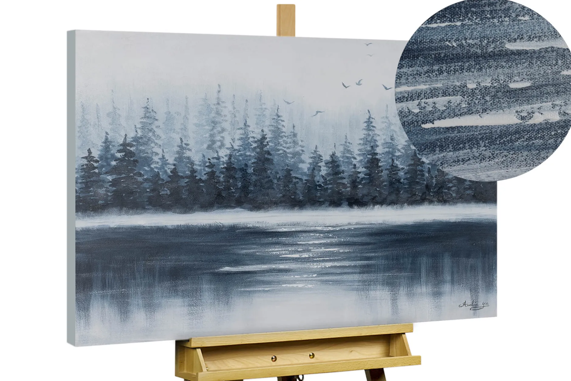 Handgemaltes Gemälde 'Tannen im Nebel' 100x75cm | inkl. Echtheitszertifikat