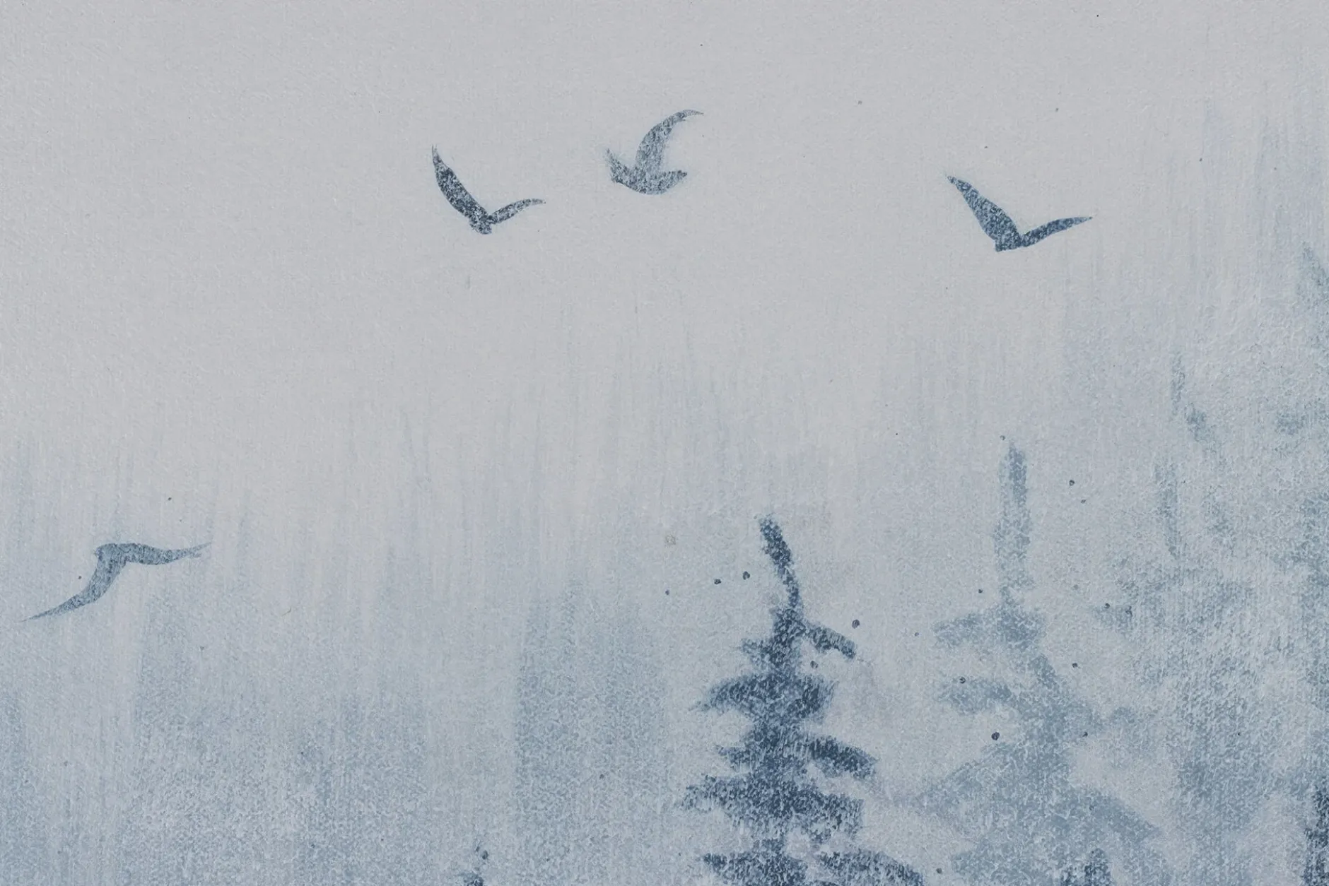 Handgemaltes Gemälde 'Tannen im Nebel' 100x75cm | inkl. Echtheitszertifikat