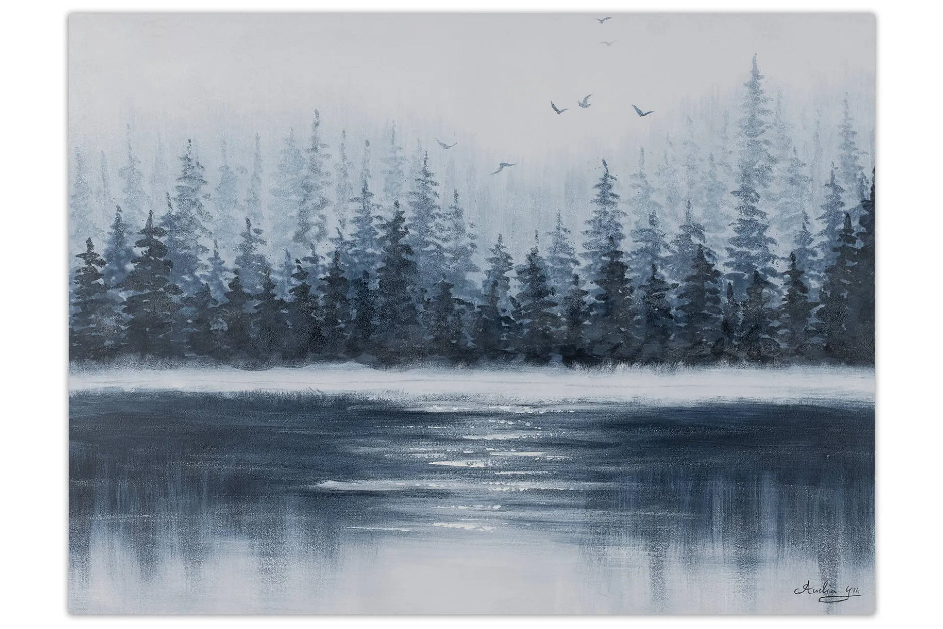 Handgemaltes Gemälde 'Tannen im Nebel' 100x75cm | inkl. Echtheitszertifikat