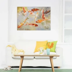 Handgemaltes Gemälde 'Teich voller Kois' 100x70cm | inkl. Echtheitszertifikat