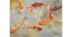 Handgemaltes Gemälde 'Teich voller Kois' 100x70cm | inkl. Echtheitszertifikat