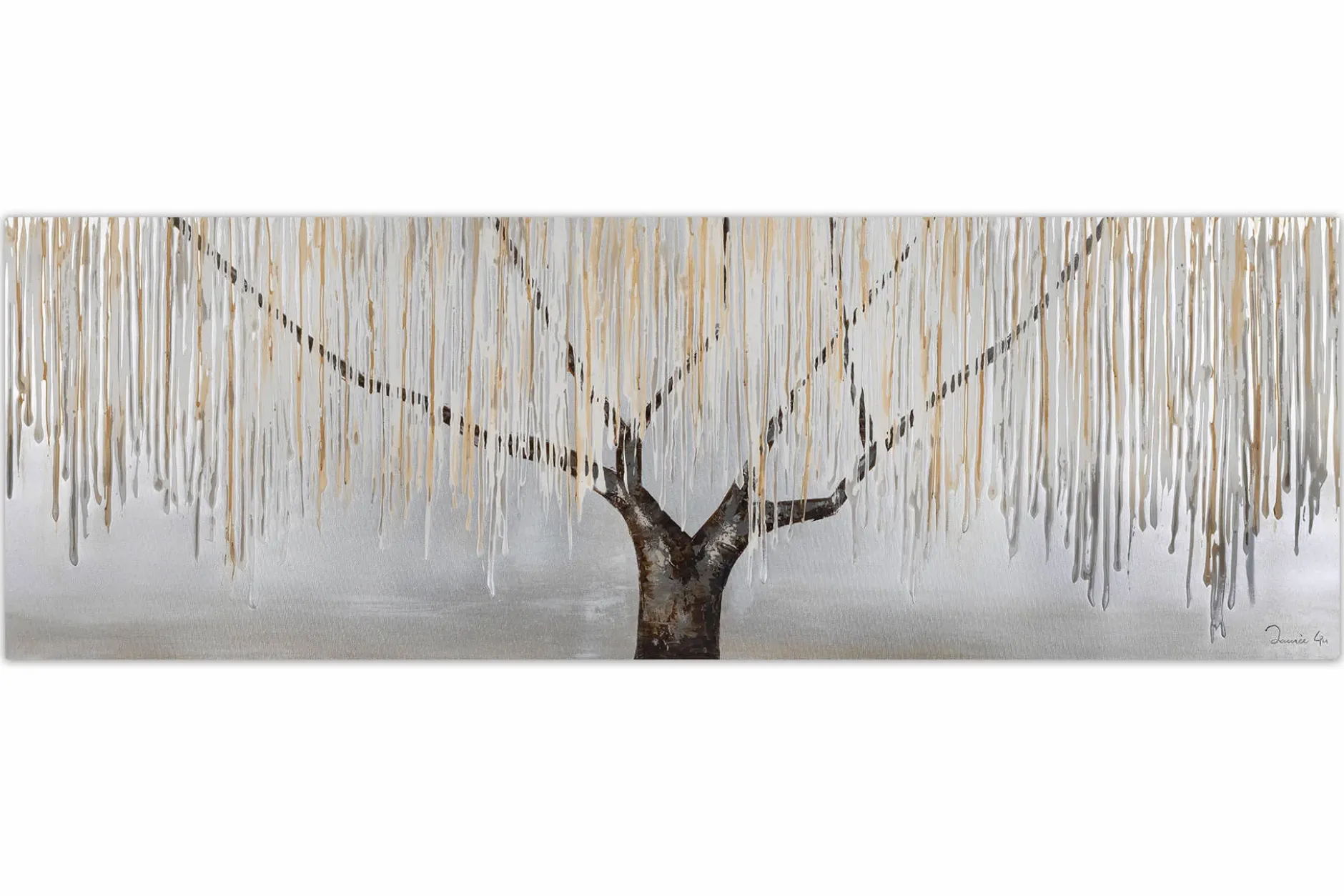 Handgemaltes Gemälde 'Trauerweide im Nebel' 150x50cm | inkl. Echtheitszertifikat