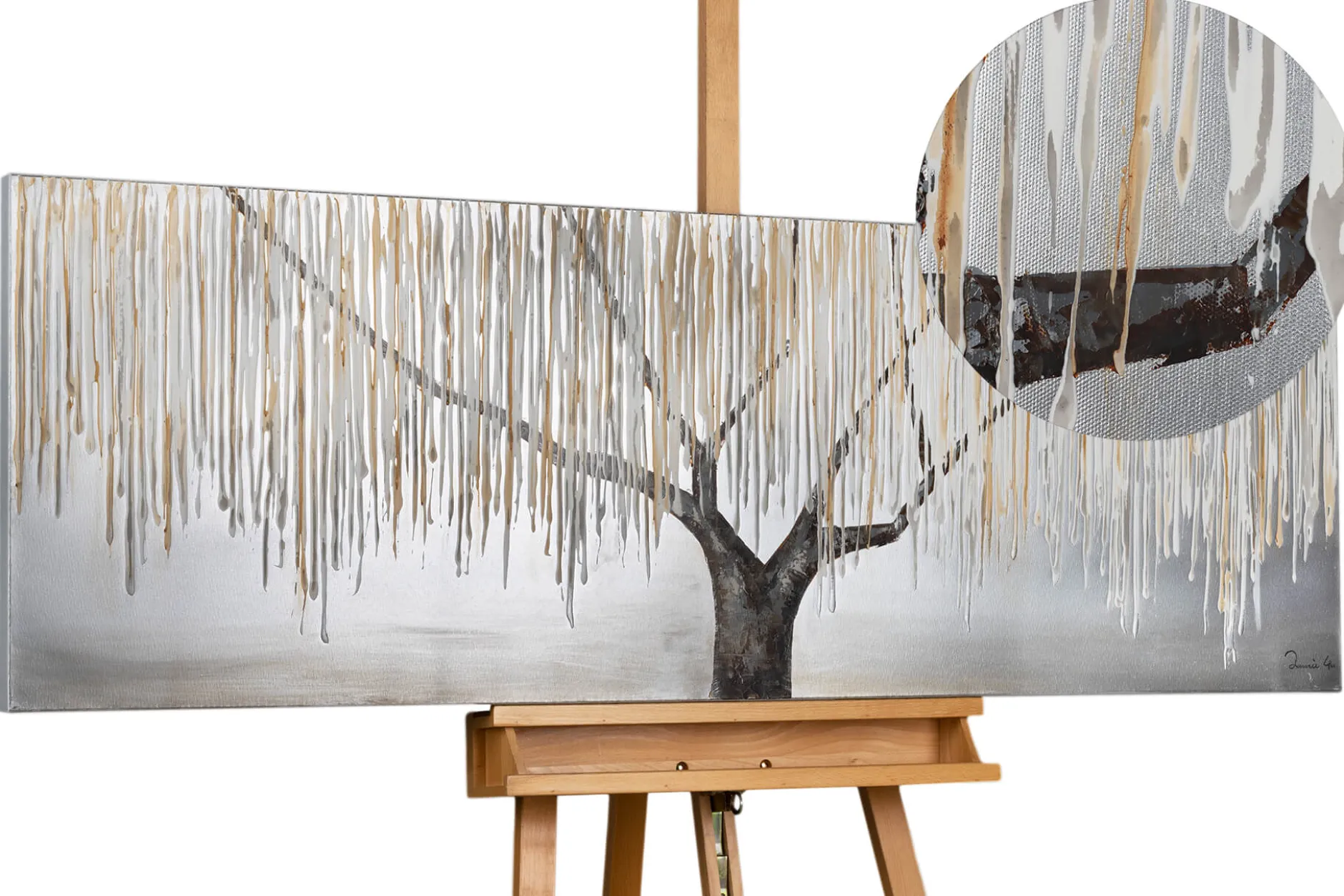 Handgemaltes Gemälde 'Trauerweide im Nebel' 150x50cm | inkl. Echtheitszertifikat