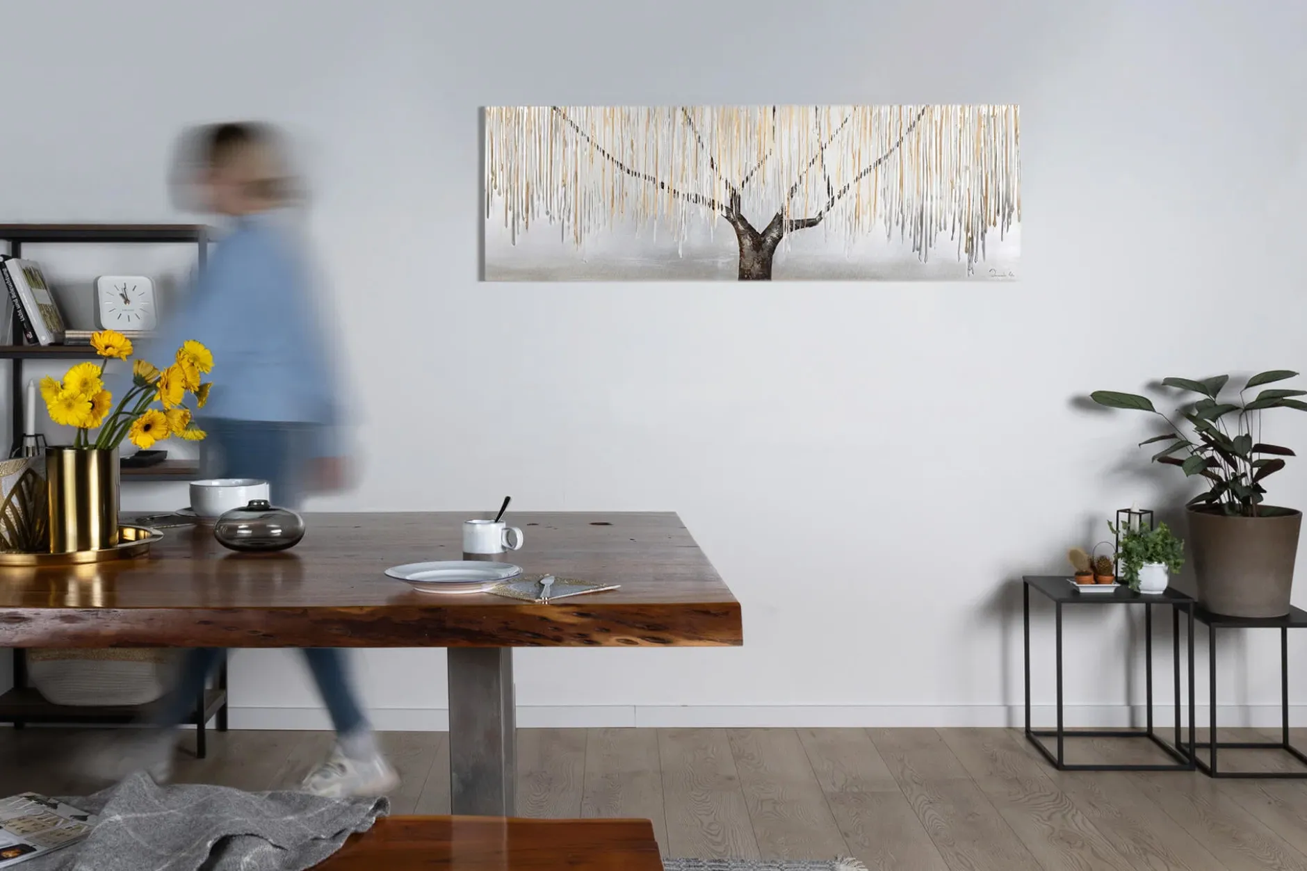 Handgemaltes Gemälde 'Trauerweide im Nebel' 150x50cm | inkl. Echtheitszertifikat