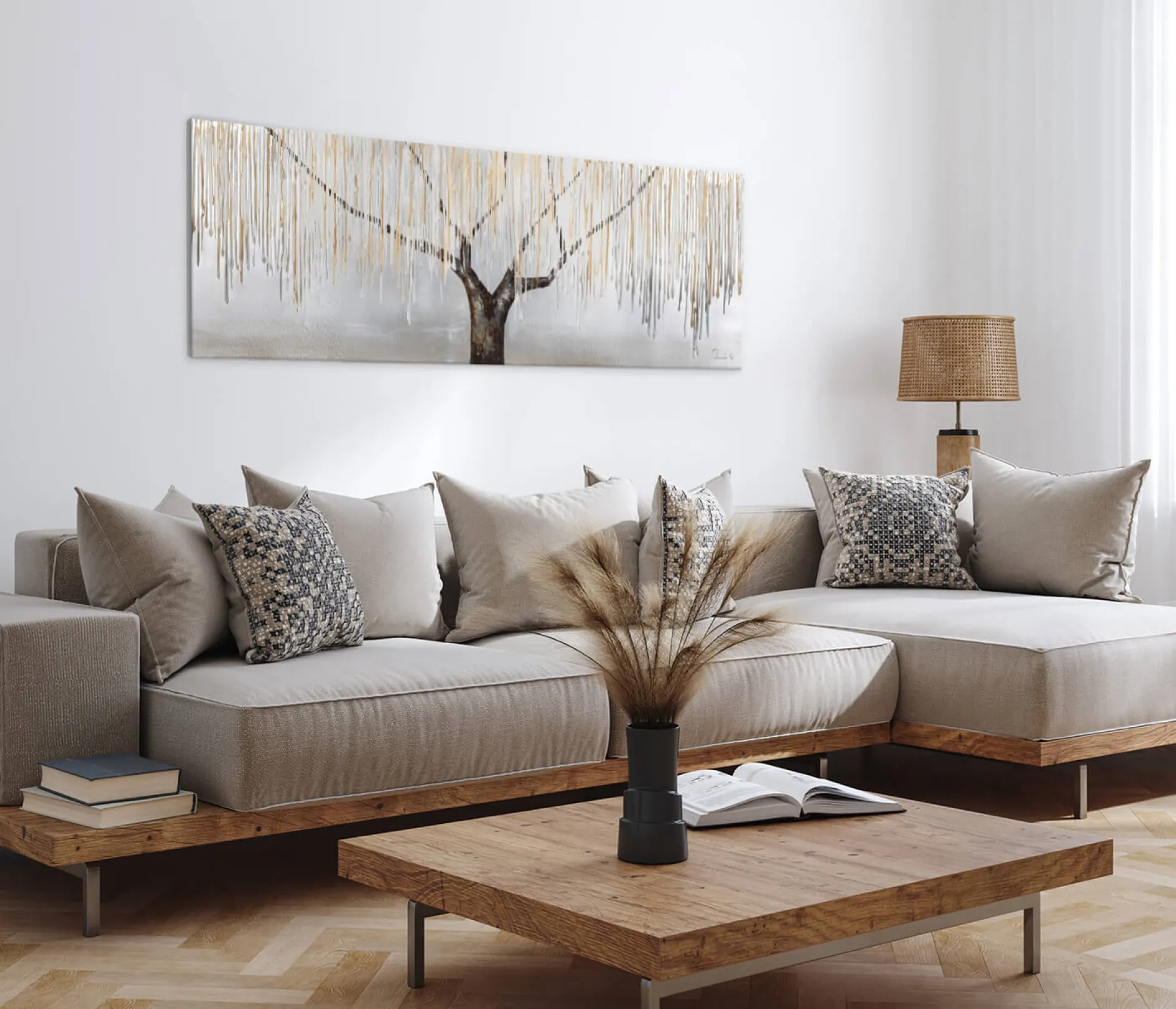 Handgemaltes Gemälde 'Trauerweide im Nebel' 150x50cm | inkl. Echtheitszertifikat