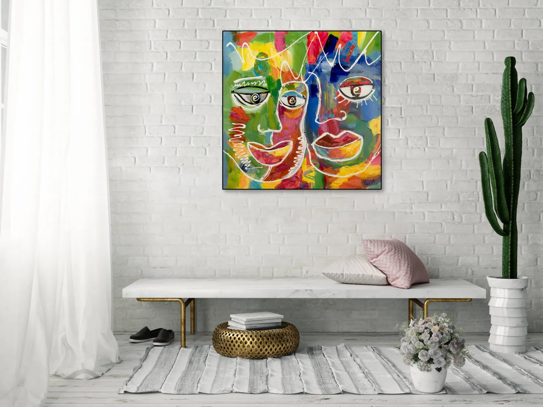 Handgemaltes Gemälde 'Unsichtbares Band' 80x80cm | inkl. Echtheitszertifikat