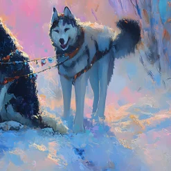 Handgemaltes Gemälde 'Urlaubende Huskys' | Echtheitszertifikat inklusive