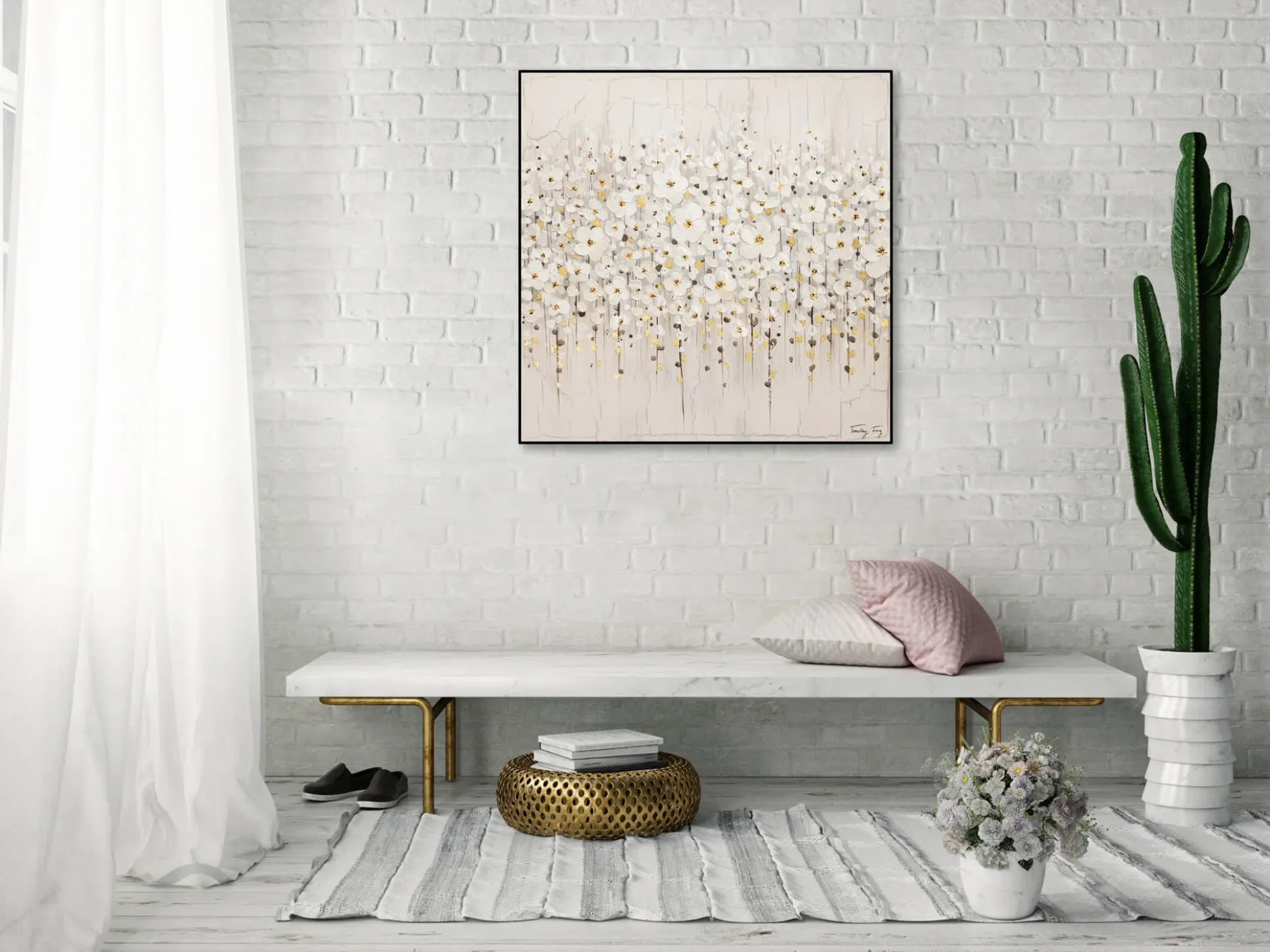 Handgemaltes Gemälde 'Versammlung der Blumen' 80x80cm | inkl. Echtheitszertifikat