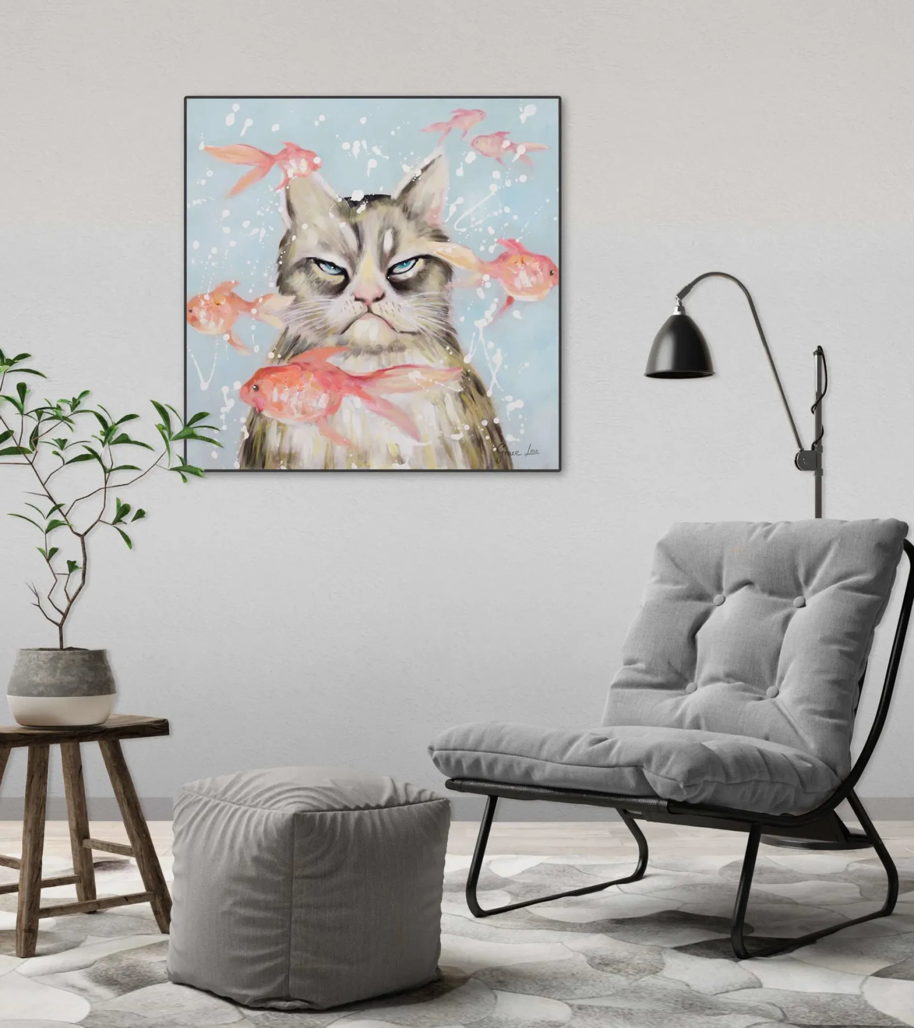 Handgemaltes Gemälde 'Very Crabby Cat' 60x60cm | inkl. Echtheitszertifikat
