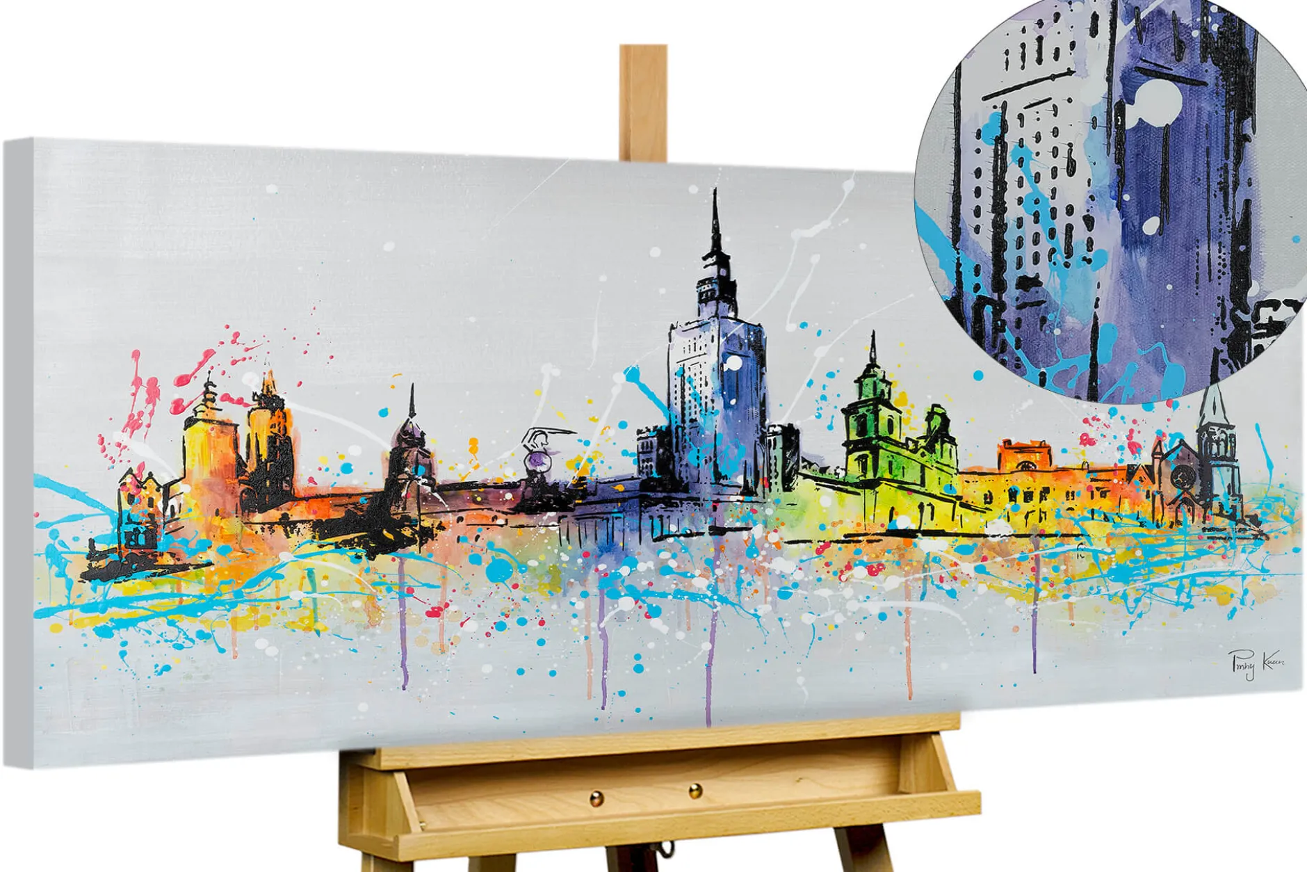 Handgemaltes Gemälde 'Warsaw Skyline Silhouette' 120x60cm | inkl. Echtheitszertifikat