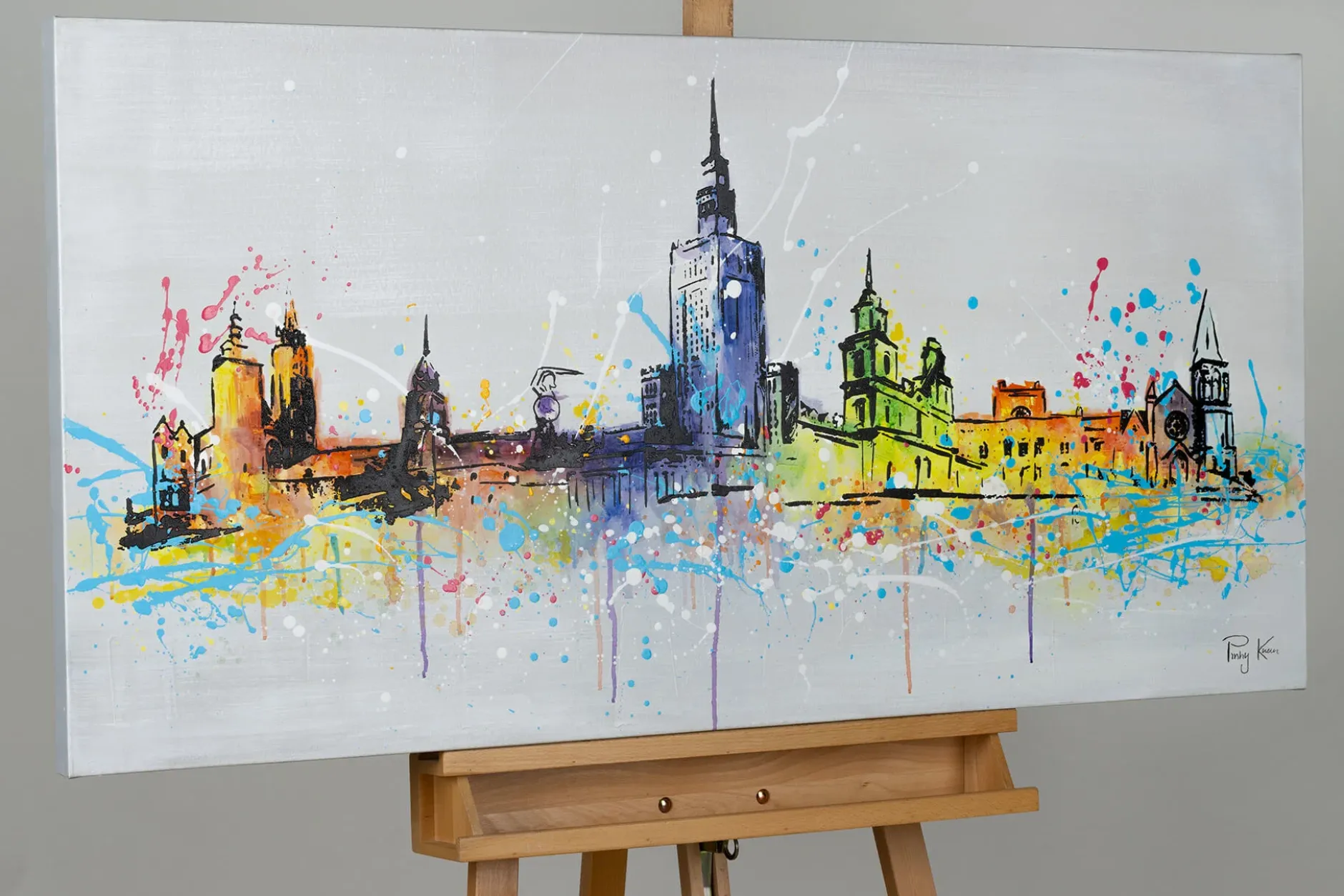 Handgemaltes Gemälde 'Warsaw Skyline Silhouette' 120x60cm | inkl. Echtheitszertifikat