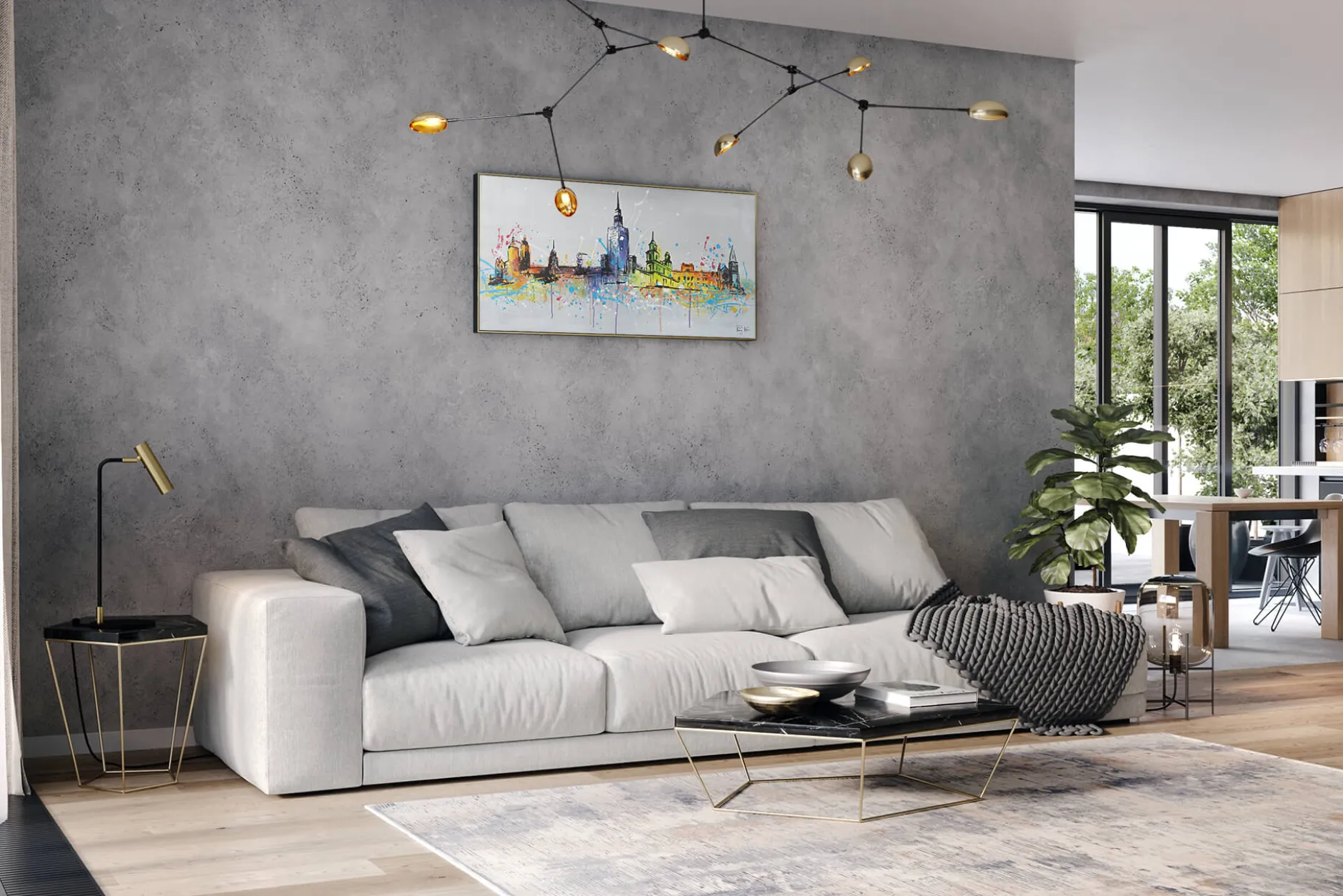 Handgemaltes Gemälde 'Warsaw Skyline Silhouette' 120x60cm | inkl. Echtheitszertifikat