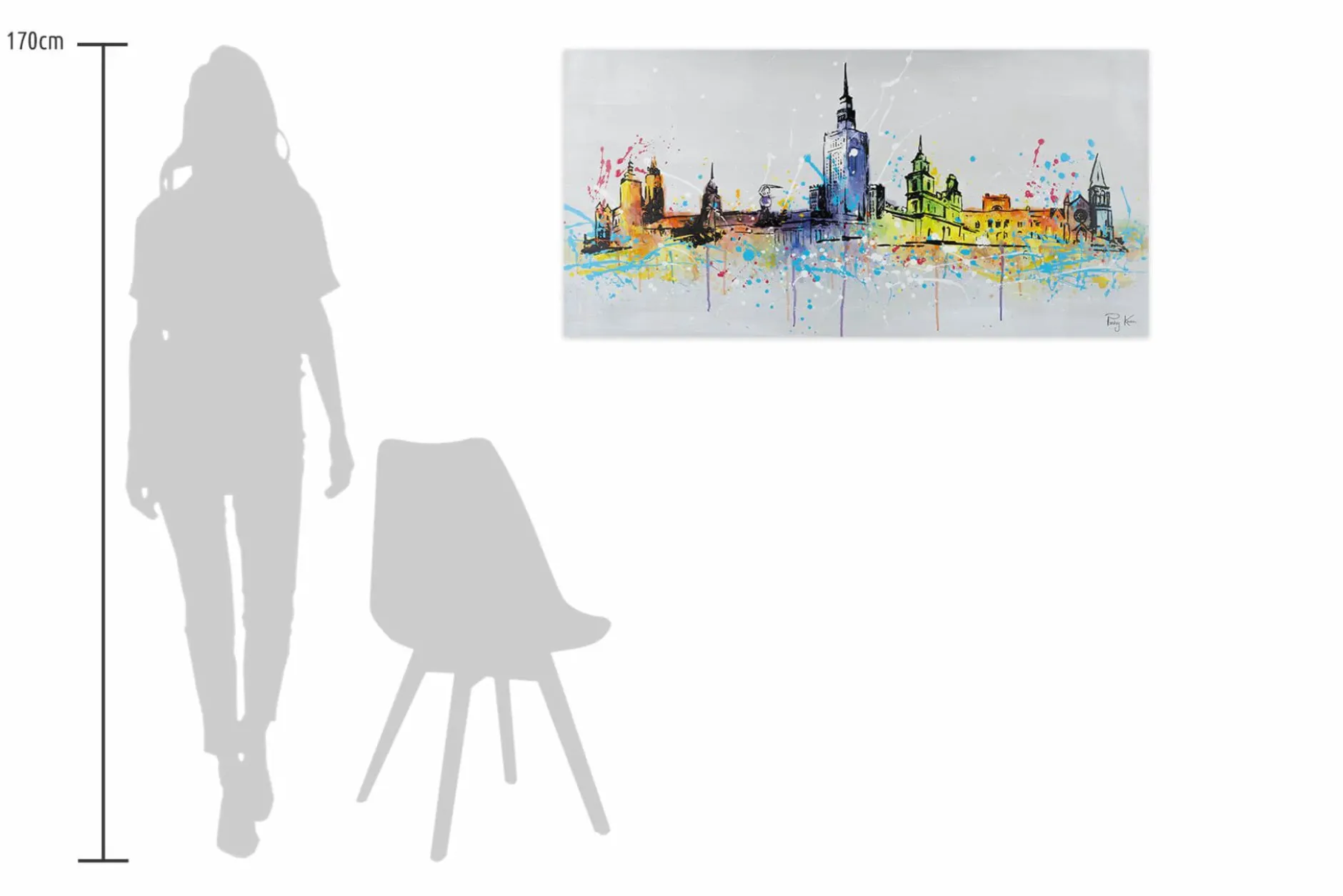 Handgemaltes Gemälde 'Warsaw Skyline Silhouette' 120x60cm | inkl. Echtheitszertifikat