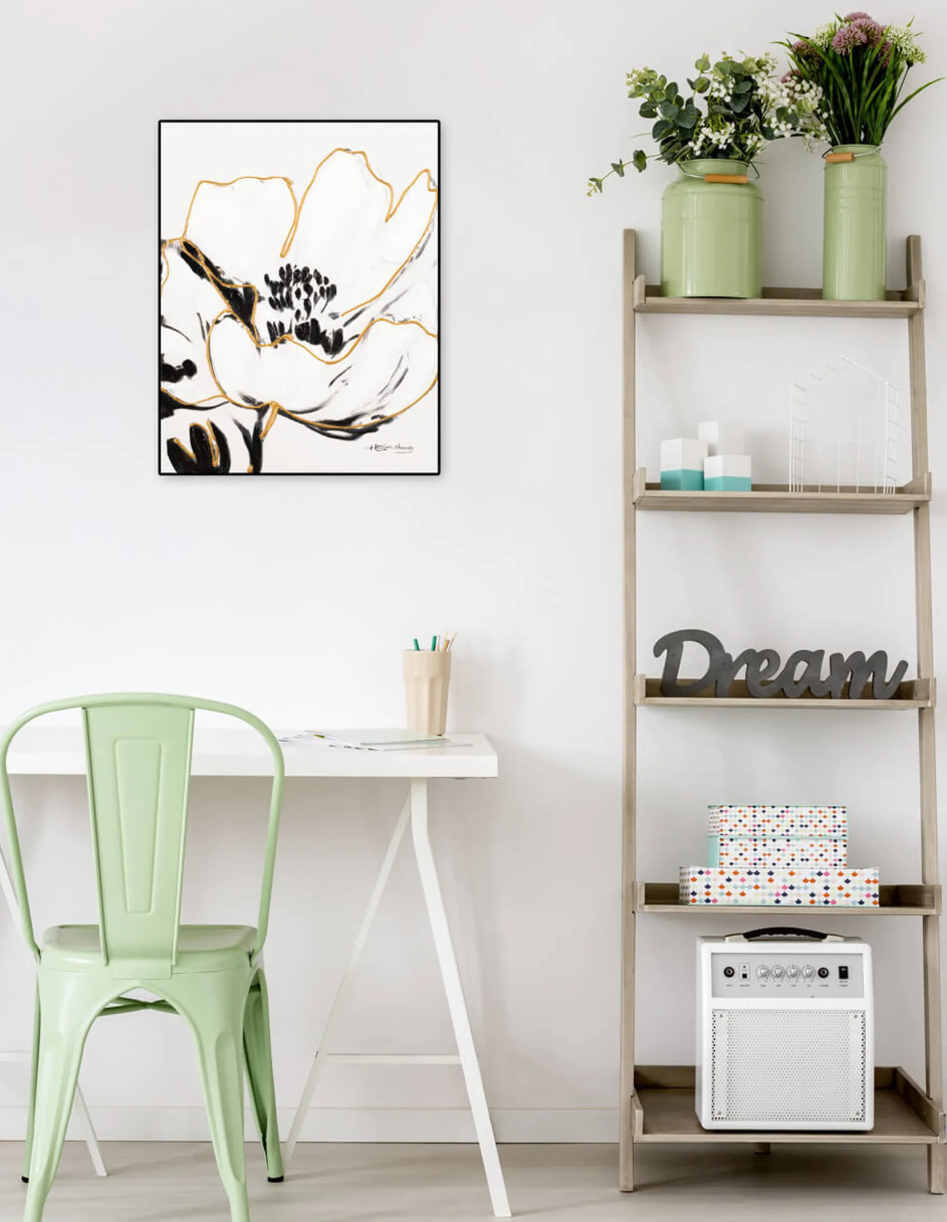 Handgemaltes Gemälde 'Weiße Unschuldsblume' 40x50cm | inkl. Echtheitszertifikat