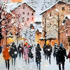 Handgemaltes Gemälde 'Weihnachtsmarkt' | Echtheitszertifikat inklusive