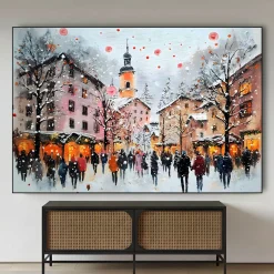 Handgemaltes Gemälde 'Weihnachtsmarkt' | Echtheitszertifikat inklusive