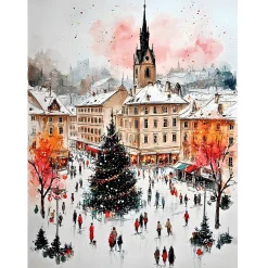 Handgemaltes Gemälde 'Weihnachten in der Stadt' | Echtheitszertifikat inklusive