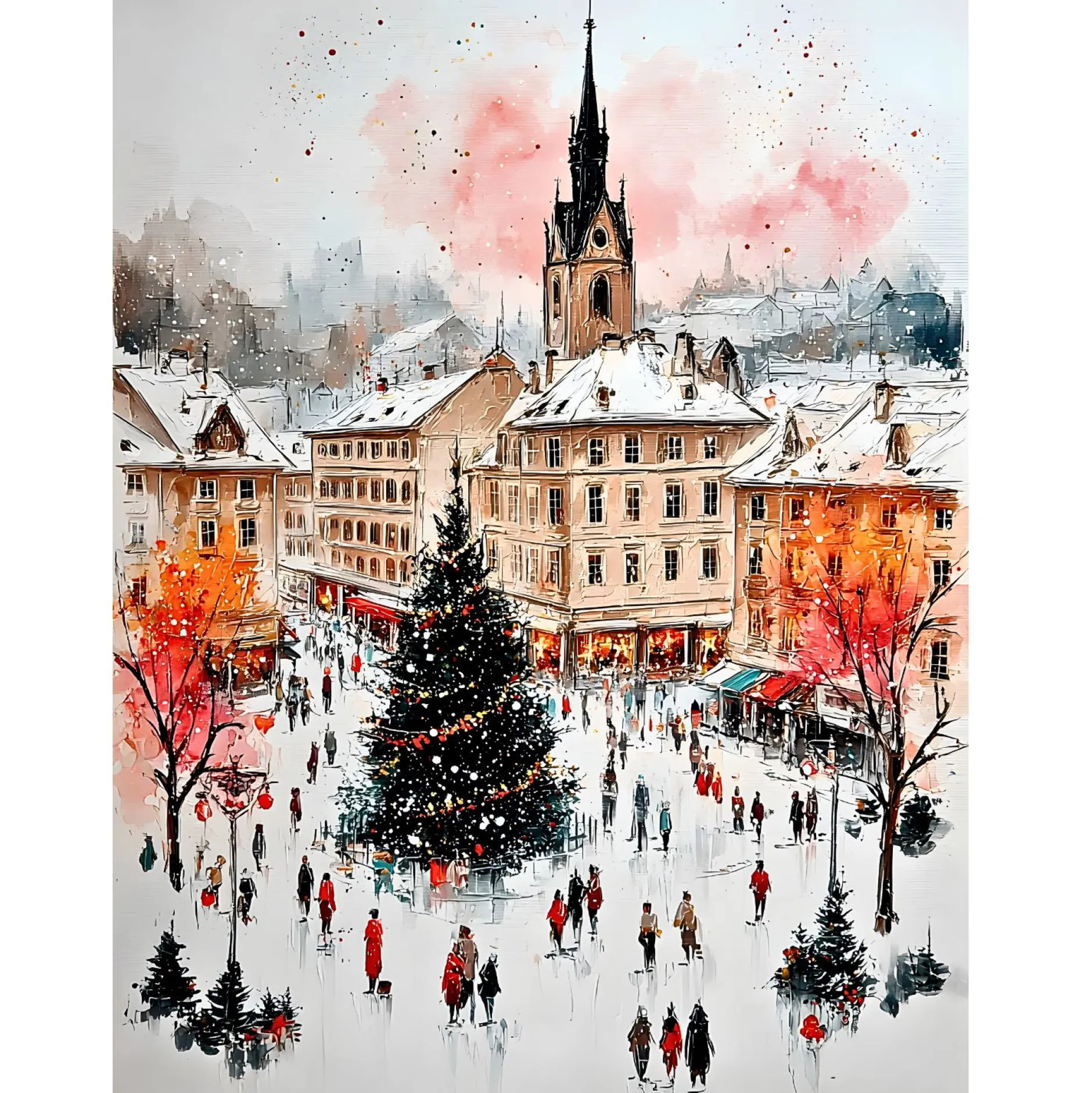 Handgemaltes Gemälde 'Weihnachten in der Stadt' | Echtheitszertifikat inklusive