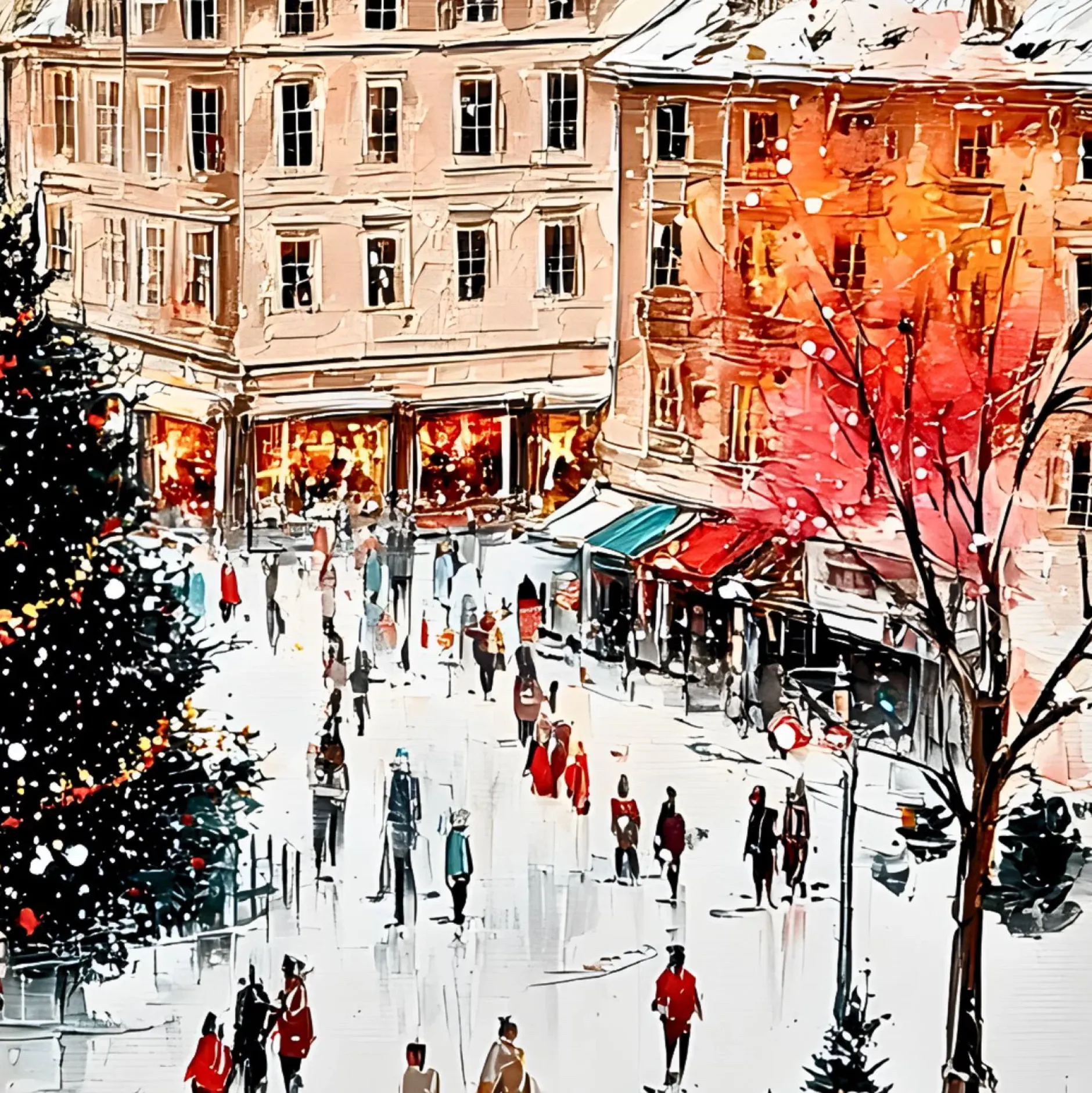 Handgemaltes Gemälde 'Weihnachten in der Stadt' | Echtheitszertifikat inklusive