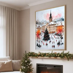 Handgemaltes Gemälde 'Weihnachten in der Stadt' | Echtheitszertifikat inklusive