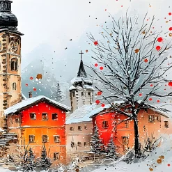 Handgemaltes Gemälde 'Winterlicher Uhrturm' | Echtheitszertifikat inklusive